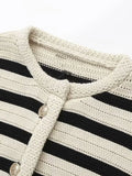 greatnfb Women 2024 Autumn New Fashion All-match Striped Knitted Cardigan Retro Long Sleeve Chic Button Casual Top Mujer