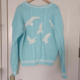 greatnfb  Taylor New Blue Cardigan For Women's Autumn And Winter Bird Embroidery Special Knit Cardigan Slouchy Style Vintage Swift Sweater