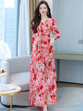 2023 Beach Floral Chiffon Midi Dress Women Luxury Elegant Spring Summer Korean Fashion Casual Bodycon Party Evening Long Dresses