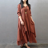 Rusty Red Dress Women Robe Femme Long Dress Vestido De Festa clothes Vintage Dress Imitation Cotton Linen Dresses for Women