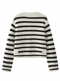 greatnfb Women 2024 Autumn New Fashion All-match Striped Knitted Cardigan Retro Long Sleeve Chic Button Casual Top Mujer