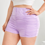 Plus Size Elastic Waist Sexy Summer Casual Ruched Shorts Women Solid Purple High Waist Skinny Biker Shorts Female Large Size 6XL