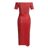 Elegant Asymmetrical Split Pencil Dresses Women's Sexy Off Shoulder Long Sleeve Bodycon Evening Party Long Dress Prom Club Dress