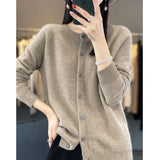 greatnfb Women 100% Pure Merino Wool Knitted Sweater Spring Autumn O-Neck First Line Seamless Top Cardigan Long Sleeve Cashmere Knitwear