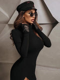 Women Spring Autumn Long Sleeve Bodycon Soild Color Black Slim Package Hip Mini Dress  Female Clothing Streetwear