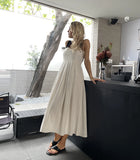 2024 Women Casual Sleeveless Strap Linen Mid-calf Dress Summer striped Female Sundress Vestido