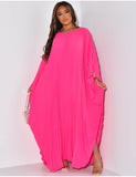 greatnfb  Spring Summer Elegant Ruched Maxi Dress ABAYA Women Casual Solid Color Pleated O Neck Dolman Bat Sleeve Party Robe Dress Women