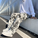 Mens Fashion Printed jeans Spring 2023 Mopping Trousers Jeans Korean Style High Street Loose Hip Hop Wide-leg Jean Pants