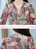 Women Spring Autumn Midi Casual Dress Beach Floral Chiffon Robe Chic Elegant Evening Dresses For Party Korean Fashion 2022 Maxi