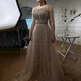 Serene Hill Dubai Arabic Designer Luxury Nude A Line Beaded Evening Dresses Gowns For Women Wedding Party 2024 LA72088