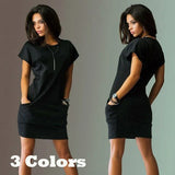 2023 New Fashion Women Dress Summer Mini Dress Short Sleeve Mini Dress Round Neck Beach Dress