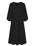 greatnfb Women's Elegant Cotton Linen Dress for Women Casual Summer Maxi Dress Loose Oversized Long Sleeve Crew Neck Shirt Dresses Tunic