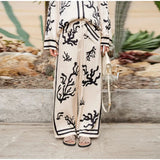 Elegant Print Women's Stain Pants Set Spring Summer Loose Lapel Long Sleeve Shirt 2 Pieces Sets Casual Female Soft Home Suit