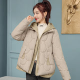 greatnfb Winter Jackets for Women 2024 New Fashion Fake Two Pieces Short Parkas Korean Style Winter Women's Cold Coat Hooded