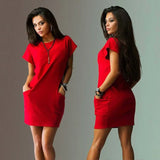 2023 New Fashion Women Dress Summer Mini Dress Short Sleeve Mini Dress Round Neck Beach Dress