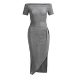 Elegant Asymmetrical Split Pencil Dresses Women's Sexy Off Shoulder Long Sleeve Bodycon Evening Party Long Dress Prom Club Dress