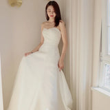 Fashion Sexy Strapless Wedding Dress Elegant A-line Sleeveless Vestido De Noiva Classic Lace Up Small Train Robe De Mariee