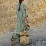 Elegant Party Dresses For Women New Summer Cotton And Linen Sundress Striped Print Loose Long Sleeves Maxi Dress Vestidos