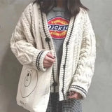 Beige Star Cute College Single Breasted Sweater Women 2022 Autumn Korean Woman Sweaters Contrast Color V-neck Knitted Cardigan