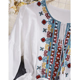 2024 Spring Women's Linen Dress Embroidery Long Sleeve Dress Elegant Ethnic Boho White Clothes Autumn Dresses For Women Party