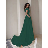 2024 High Street Short Sleeve Solid Color Long Dress Elegant Lady Slim One-piece Holiday Dress Sexy Women Pleated Evening Gowns