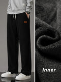 greatnfb Winter Thick Warm Corduroy Sweatpants Men Fleece Liner Drawstring Straight Loose Track Pants Male Casual Fleece Thermal Trousers