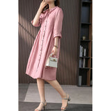 greatnfb  Spring Summer Korean Fashion Cotton Linen Shirt Dress Lady Half Sleeve Loose Casual Robe Femme Buttons Vestidos Women's Clothing