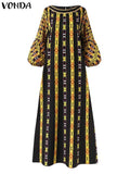 greatnfb  VONDA Plus Size 5XL Dress Women Long Maxi Sundress 2024 O-Neck Printed Casual Bohemian Robe Femme Lantern Sleeve Party Vestido