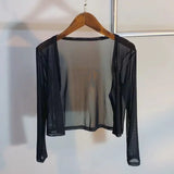 4 colors White Cropped Cardigan Short Mesh Open Stitch Women Cardigans Lightweight Crop Top Soft Breathable Beach Cover Ups 2024