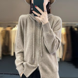 100% Cashmere Sweater Women's Hooded cardigan Fashion Loose Casual Cashmere Sweater Women's Thickened Top Coat Korean Version