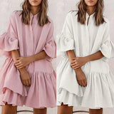 Jocoo Jolee Elegant Solid Ruffles Mini Dress Women Summer Half Sleeve Irregular Loose Dress Oversized Beach Party Short Dress