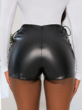 811 # New Sexy Summer and Autumn Stretch Plus Size Tight Black Faux Leather Shorts Casual Shorts Leather Pants for Women