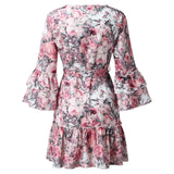 Floral Printing Women'S Dress Short Sleevele Ruffle Mini Dress For Women Elegant Summer V Neck Sweet Cute Dresses Vestidos