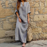 Elegant Party Dresses For Women New Summer Cotton And Linen Sundress Striped Print Loose Long Sleeves Maxi Dress Vestidos