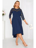 Plus Size Dresses for Women Navy Blue Lace Sweet Midi Dress Formal Dress A-Line Wedding Party Banquet Prom Women Clothing