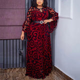 African Elegant Luxury Evening Dress Chiffon for Women O Neck Flare Sleeve Transparent Belt Waisted Floor Length Luxury Dress