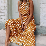 Polka Dot Boho Sundress Women Summer Beach Maxi Long Dresses Sexy Elegant Sleeveless Belts Evening Party Dress Vestido De Mujer