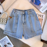 New 2023 Ladies Summer Plus Size hot pants For Women Large Size Loose Blue Cotton Pocket Denim Shorts 3XL 4XL 5XL 6XL 7XL