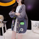 Fashion Denim Patchwork Women Sweater Cardigans 2024 Autumn Winter New Loose Knit Cardigan Female Jacket Sweater Coat