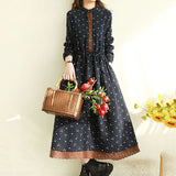 Floral Long-Sleeved Cotton Linen Dresses For Women O-Neck Vintage Long Lace Dress Female Spring Loose Slim Elegant Vestidos