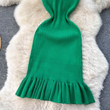 greatnfb  Summer Knitted Bodycon Sexy Dress 2024 O Neck Sleeveless Ruffled Party Sundress High Street Elastic Slim Short Dress