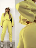 greatnfb  Sweatshirt Suit Women Winter Turtleneck Tops High Waist Ankle Length Sport Pants 2 Piece Sets Letter Fleece Tracksuit for Women