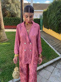 Elegant Fashion Print Women's 2 Piece Set Loose Lapel Double Breasted Blazer High Waist Pants Suit 2024 Spring Lady Chic Outfits