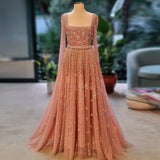 Sharon Said Luxury Pink Dubai Evening Dresses for Women Wedding Square Neck Cap Sleeves Arabic Muslim Formal Party Gowns SS494