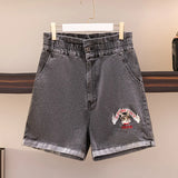 New 2022 Summer Plus Size Women Jeans Shorts For Women Large Size Gray Pocket animal Cotton Denim Shorts 3XL 4XL 5XL 6XL 7XL