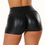 Sexy Nightclub Leather Shorts Women High Waist Stretch Push Up Black Short Leather Pants Sports Fitness Female Sexy Slim Shorts