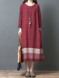 greatnfb Women Casual Dress New Arrival  Autumn Vintage Style O-neck Loose Comfortable Female Cotton Linen Long Dress B2881