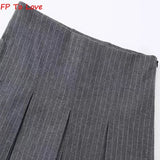 Grey Wide Pleated Mini Shorts Skirts High Street Stripe American Retro Solid Vintage Blogger Sexy PB&ZA Woman 7385524 Black