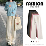 Casual Drawstring Wide Leg Pants Women Y2K Lace Up High Waist Loose Straight Pant Autumn Winter Plush Sweatpants Women's Trouser