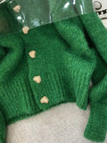 Green Knitted Cardigan  Sweaters Autumn Half High Collar Sweet Casual  Korean Fashion Winter New Casual Jacket